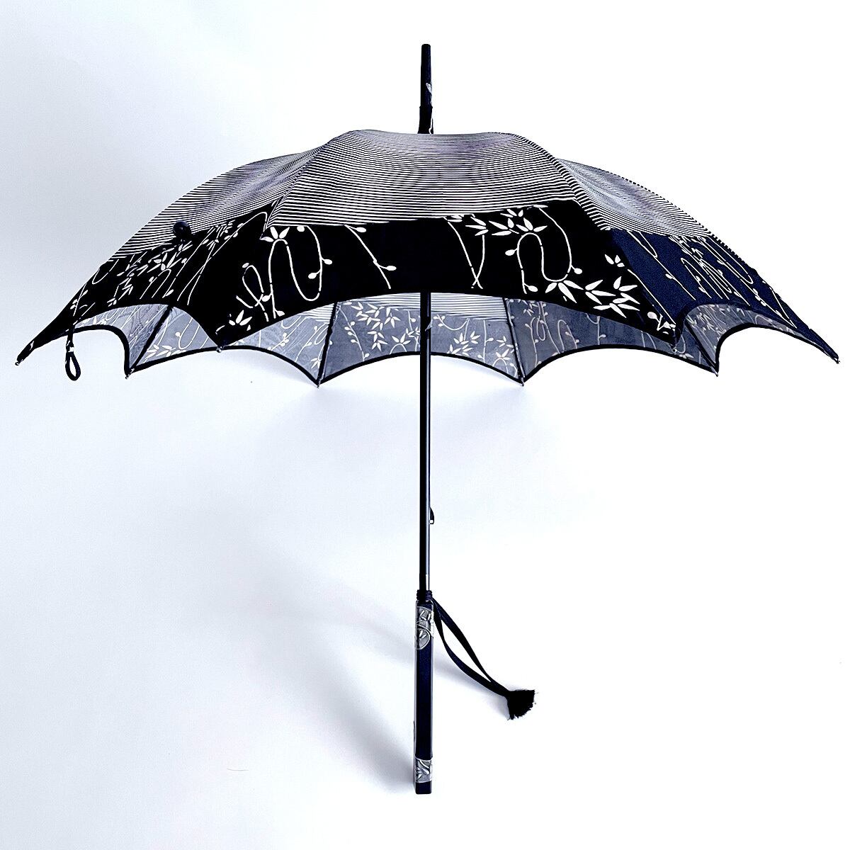 着物で作る日傘 絽と小紋の切り替え Handmade parasol with “KIMONO